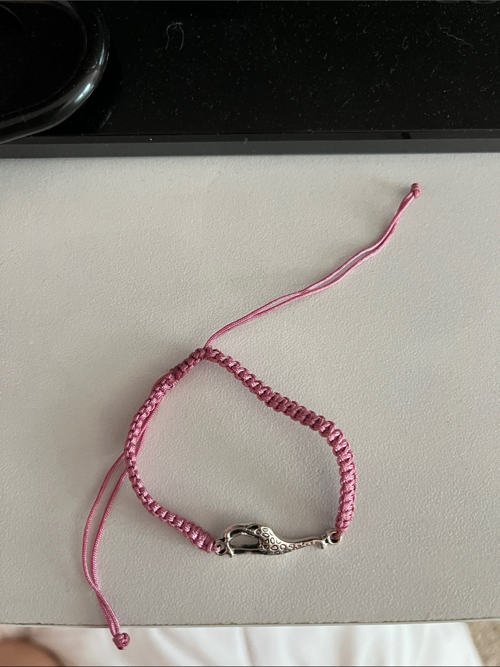 Pink Macramé Bracelet with Silver Giraffe Clasp
